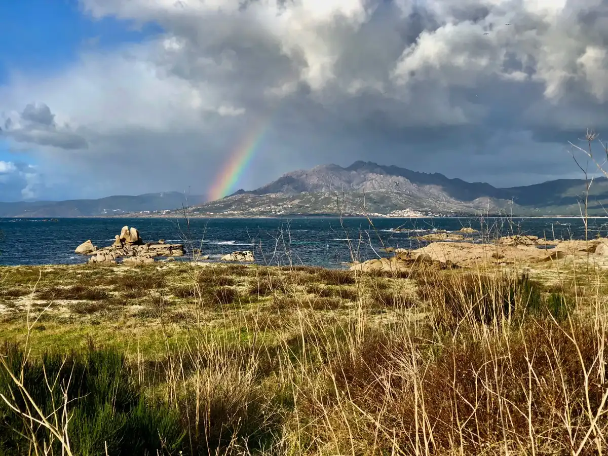 Rainbow over Monte Pindo and the Carnota coast
