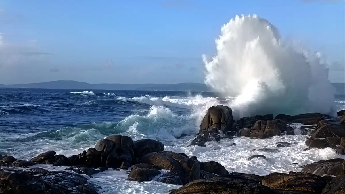 Waves crashing on the rocks of the Carnota coast
